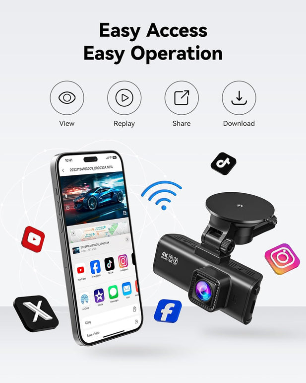 REDTIGER Dash Cam Front Rear Dash Camera 4K/2.5K Full HD Car Dashboard Recorder with 3.18” IPS Screen, Wi-Fi GPS Night Vision Loop Recording 170° Wide Angle WDR, Included 32GB Card