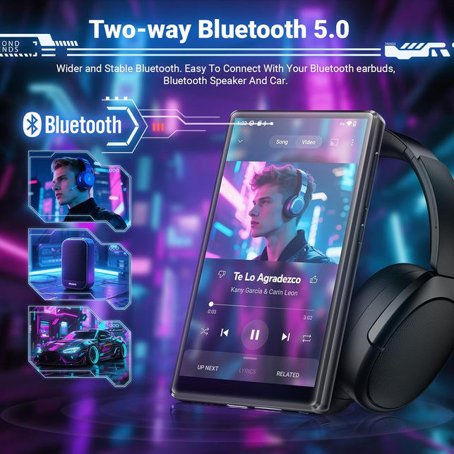 MECHEN 256GB Wifi MP3 Player with Bluetooth, Android 13 and Wi-Fi Streaming, 5" 1080P IPS Display, Preinstalled Audible, Amazon Music, Spotify, Play Store