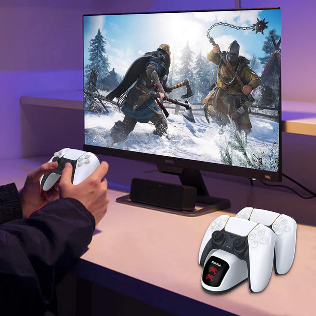 Nexigo Enhanced PS5 Controller Charger, Dual Charing Station with LED Indicator, High Speed, Fast Charging Dock for Playstation 5 Dualsense Controller, White