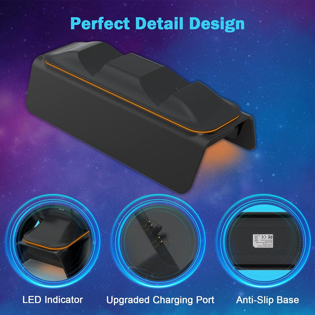 Nexigo Enhanced PS5 Controller Charger with Thumb Grip Kit, Fast Charging AC Adapter, Dualsense Charging Station Dock for Dual Playstation 5 Controllers with LED Indicator, Black
