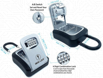 Iron Lock® - Key Lock Box Portable and Wall Mounted with Removable Shackle Indoor Outdoor Waterproof 4 Digit Combination with Resettable Code with a B Switch Key Lockbox for outside Hold 5 Spare Keys