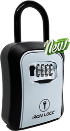 Iron Lock® - Key Lock Box Portable and Wall Mounted with Removable Shackle Indoor Outdoor Waterproof 4 Digit Combination with Resettable Code with a B Switch Key Lockbox for outside Hold 5 Spare Keys