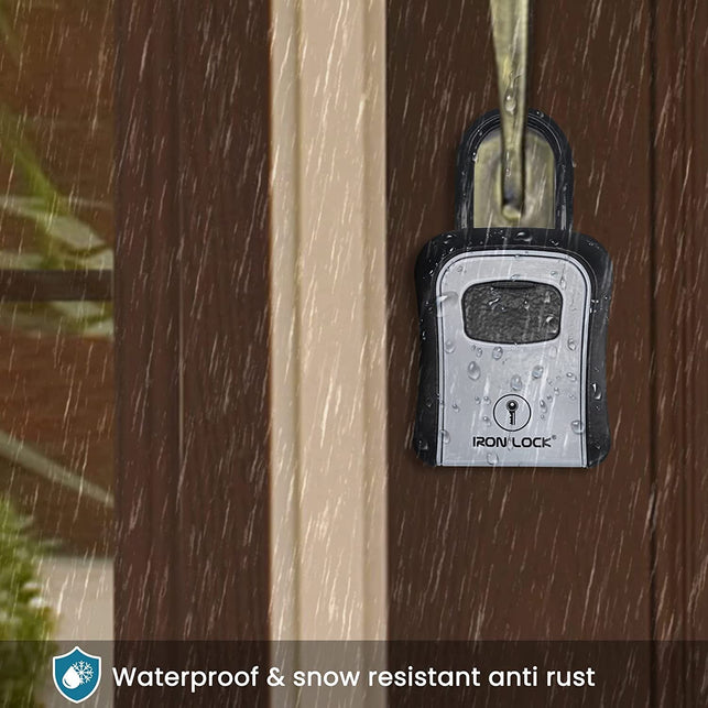 Iron Lock® - Key Lock Box Portable and Wall Mounted with Removable Shackle Indoor Outdoor Waterproof 4 Digit Combination with Resettable Code with a B Switch Key Lockbox for outside Hold 5 Spare Keys