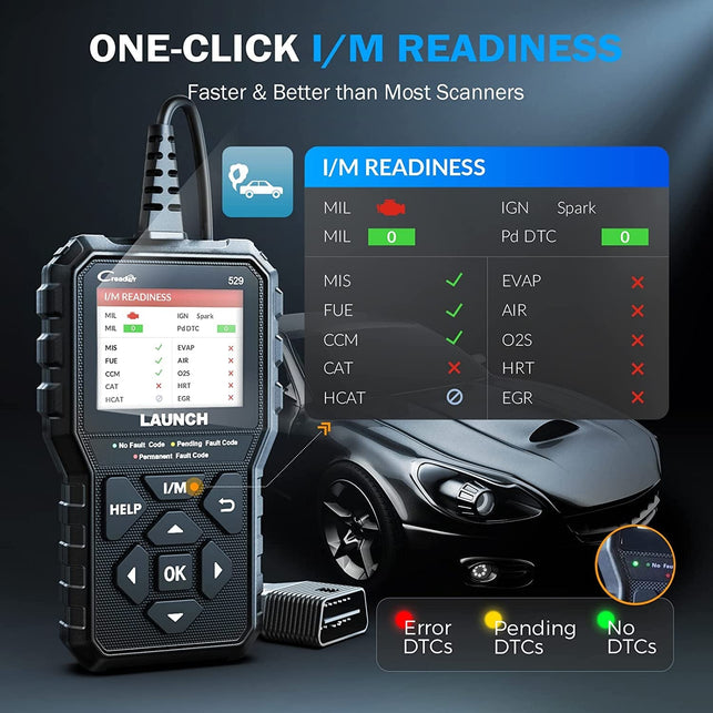 LAUNCH OBD2 Scanner CR529 One-Click I/M, Full OBDII Code Reader, 5 Years Quality Backup, F Ree Lifetime Update Diagnostic Scan Tool, Clear Codes, Check Engine Light for Diyers with Cars after 1996