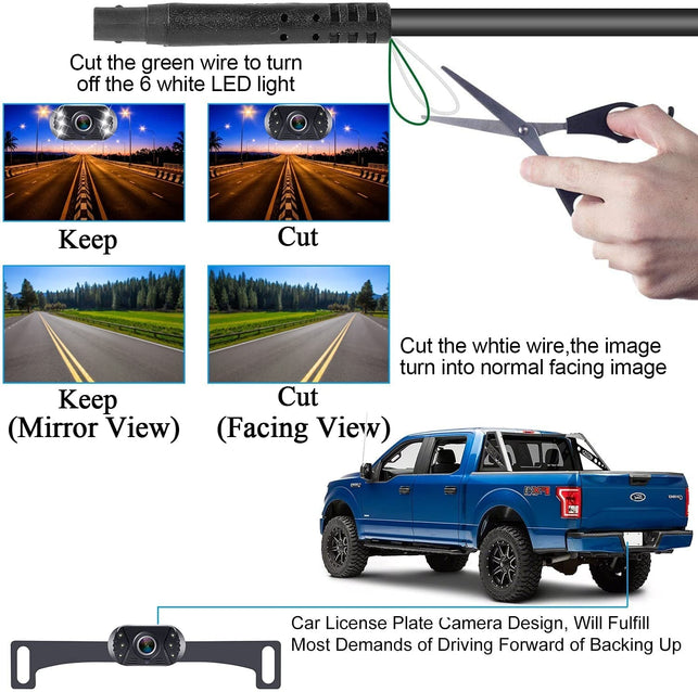 Leekooluu Backup Camera Rear View Monitor Kit HD 1080P for Car Truck Minivan Waterproof Night Vision DIY Grid Lines LK3