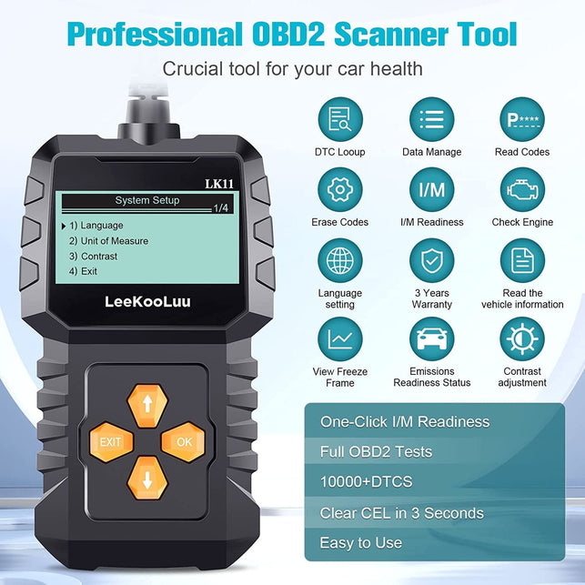 Leekooluu OBD2 Scanner Car Scan Diagnostic Tool Reset Clear Check Engine Code Reader for All OBD II Vehicles LK11