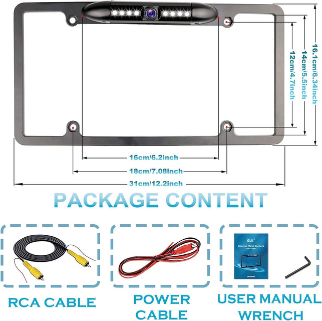 License Plate Backup Camera HD Night Vision Rear View Camera with 8 Leds 170° Viewing Angle Waterproof Backup Rear Camera for Cars