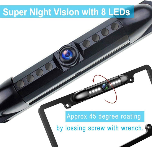 License Plate Backup Camera HD Night Vision Rear View Camera with 8 Leds 170° Viewing Angle Waterproof Backup Rear Camera for Cars