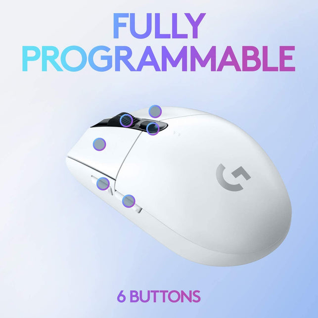 Logitech G305 LIGHTSPEED Wireless Gaming Mouse, Hero 12K Sensor, 12,000 DPI, Lightweight, 6 Programmable Buttons, 250H Battery Life, On-Board Memory, Pc/Mac - White