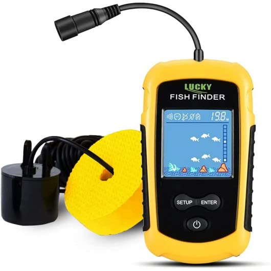 LUCKY Kayak Portable Fish Depth Finder Water Handheld Fish Finder Sonar Castable Kayak Boat Fishfinder Transducer Fishing LCD Display FFC1108