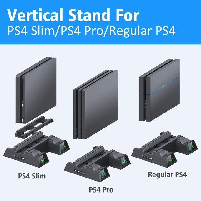 OIVO PS4 Stand Cooling Fan Station for Playstation 4/PS4 Slim/Ps4 Pro, PS4 Pro Vertical Stand with Dual Controller EXT Port Charger Dock Station and 12 Game Slots