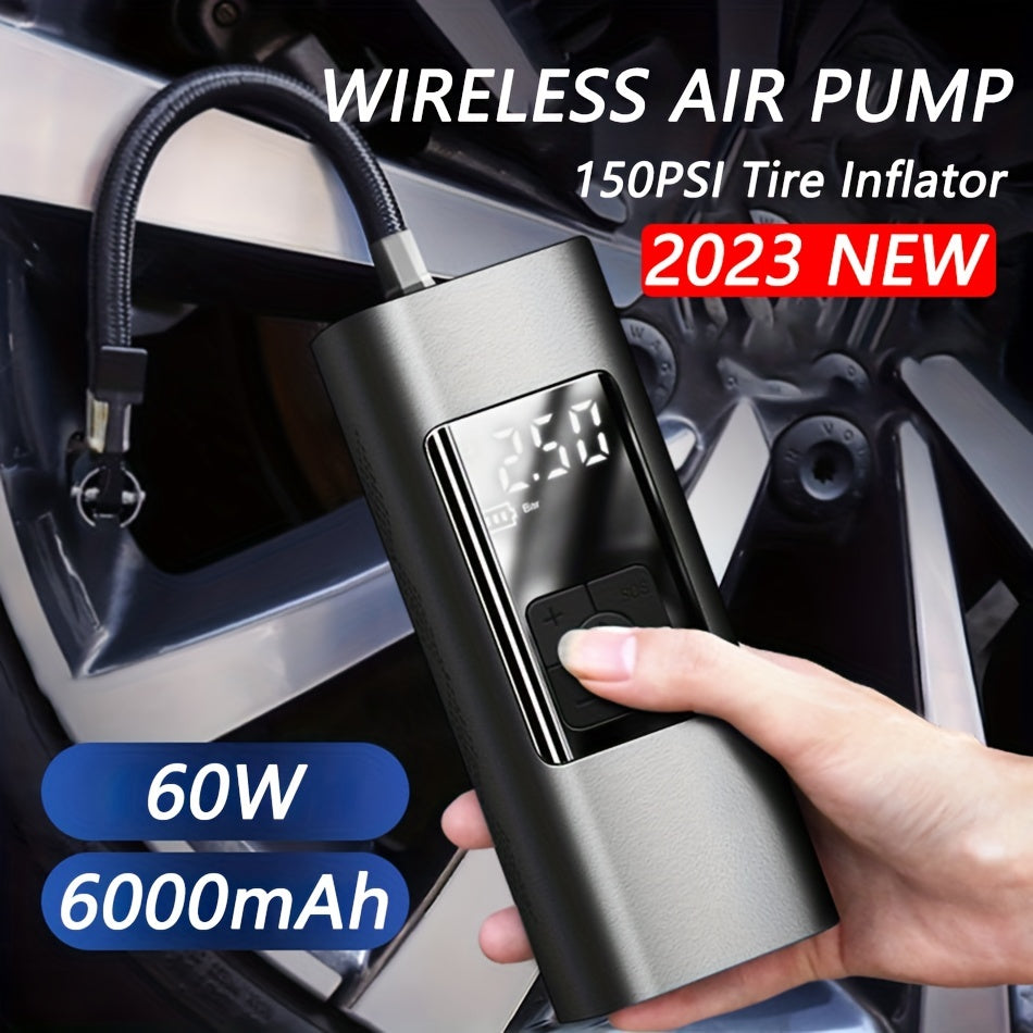 6000mAh Portable Cordless Tire Inflator 150PSI Digital Air Pump for Cars Bikes and Boats