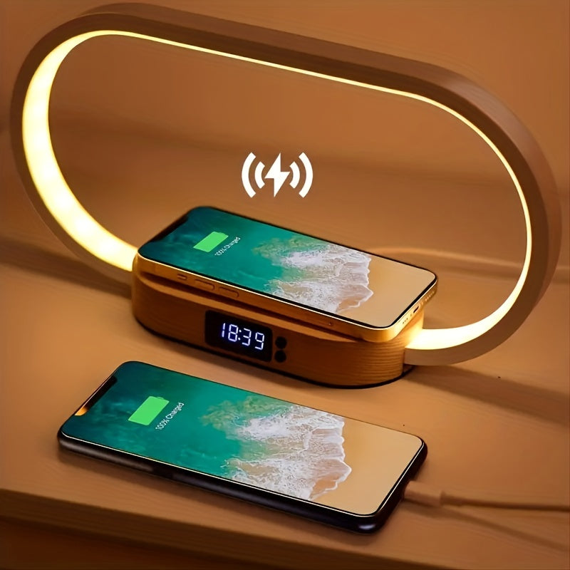 15W Multifunction Wireless Charger Pad Stand Clock LED Desk Lamp Night Light USB Port Fast Charging Station Dock For IPhone Samsung