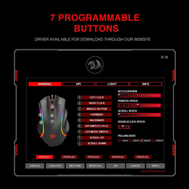 Redragon M602 Wired Gaming Mouse RGB Spectrum Backlit Ergonomic Mouse Programmable with 7 Backlight Modes up to 7200 DPI for Windows PC Gamers - Black