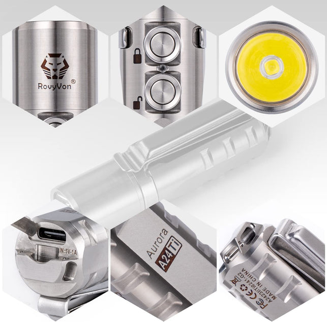 Rovyvon Aurora A24 G2 Titanium LED Flashlight,1000 Lumen Small Handheld Flashlight,Rechargeable EDC Keychain Flahlight,7 Modes,Water Resistant for Hiking,Camping