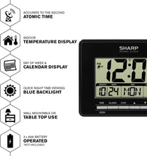 Sharp Atomic Desktop Clock – Auto Set Digital Alarm Clock - Atomic Accuracy - Easy to Read Screen with Time/Date/Temperature Display- Perfect for Nightstand or Desk