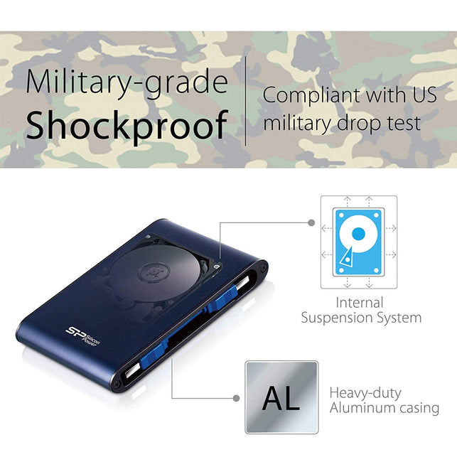 Silicon Power 1TB Rugged Armor A80 IPX7 Shockproof, Waterproof USB 3.0 2.5 Inch Military Grade External Portable Hard Drive for PC, Mac, Xbox One, Xbo