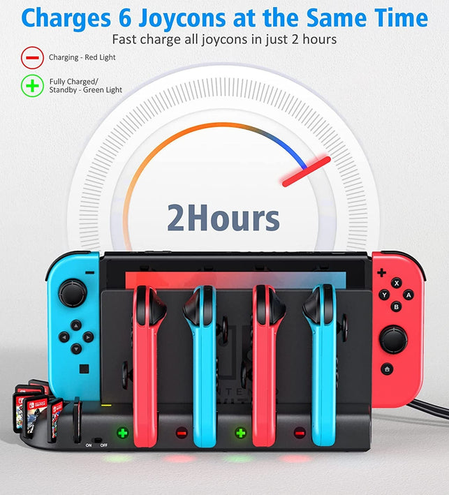 Switch Controller Charging Dock Station Compatible with Nintendo Switch & OLED Model Joycons, KDD Switch Controller Charger Dock Station with Upgraded 8 Game Storage for Nintendo Switch Joycon & Games