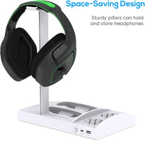 Upgraded Vertical Cooling Fan Stand for Xbox Series S, Cooler Fan System Dual Controller Charging Dock Station with 2 X 1400Mah Rechargeable Battery Pack, Headphone Bracket for Xbox Series S (White)