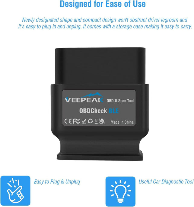 Veepeak Obdcheck BLE Bluetooth OBD II Scanner Auto Diagnostic Scan Tool for Ios & Android, Bluetooth 4.0 Car Check Engine Light Code Reader