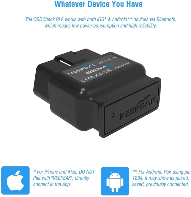 Veepeak Obdcheck BLE Bluetooth OBD II Scanner Auto Diagnostic Scan Tool for Ios & Android, Bluetooth 4.0 Car Check Engine Light Code Reader