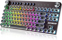 Wireless Typewriter Keyboard Mechanical TKL, 2.4G/Bt5.0/Wired WM87 Retro Vintage Gaming Keyboard Typewriter Style with Punk round Keycaps True RGB Backlit and 2 Control Knobs, Clicky Switch, Win/Mac