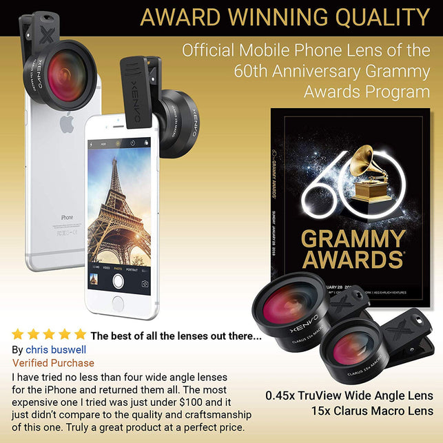 Xenvo iPhone Camera Lens Pro: Macro Lens & Wide Angle Lens Kit with LED Light Clip-On Cell Phone Camera Lenses for iPhone Android Samsung Mobile Phone