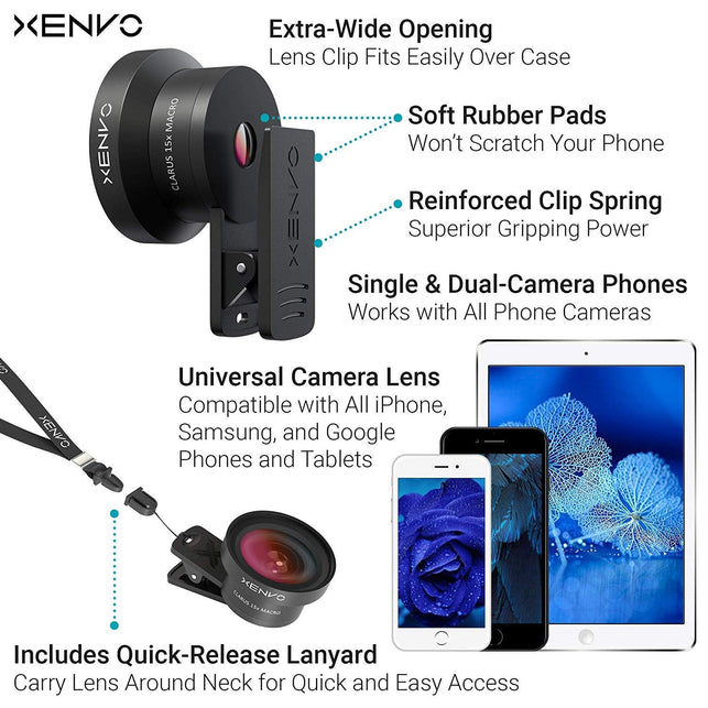 Xenvo iPhone Camera Lens Pro: Macro Lens & Wide Angle Lens Kit with LED Light Clip-On Cell Phone Camera Lenses for iPhone Android Samsung Mobile Phone