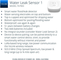 YOLINK Water Leak Sensor 3-Pack, Lora up to 1/4 Mile Open-Air Range Smart Water Leak & Flood Detector, Sms/Text, Email & Push Notifications, W/Alexa, IFTTT, Home Assistant - Yolink Hub Required