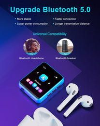 32GB MP3 Player Bluetooth 5.0, Full Touch Color Screen Portable Mini MP3 Player, Hifi Lossless Music Player with Speakers, FM Radio, Voice Recording, Pedometer, E-Book, Support up to 128GB - The Gadget Collective