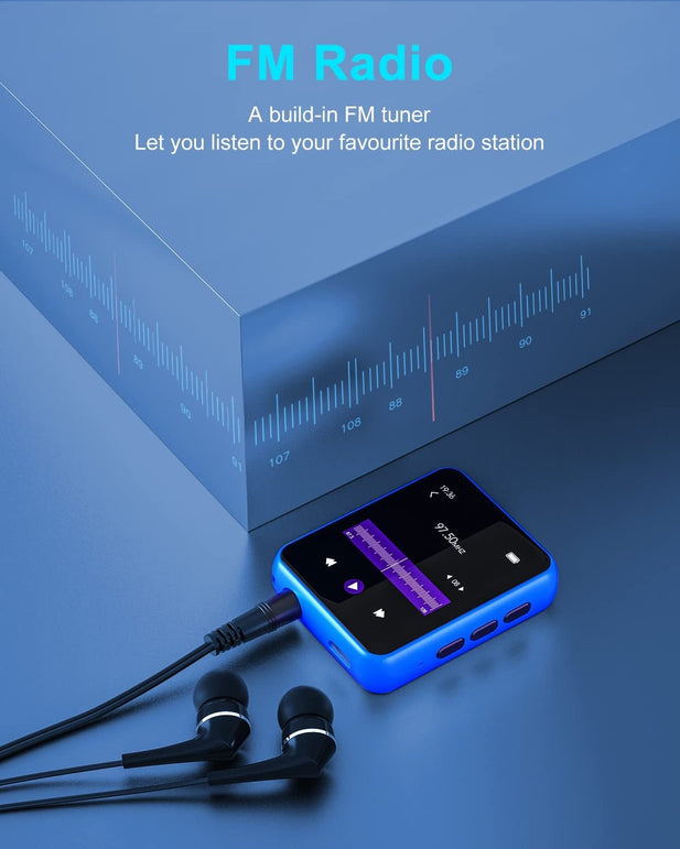 32GB MP3 Player Bluetooth 5.0, Full Touch Color Screen Portable Mini MP3 Player, Hifi Lossless Music Player with Speakers, FM Radio, Voice Recording, Pedometer, E-Book, Support up to 128GB - The Gadget Collective