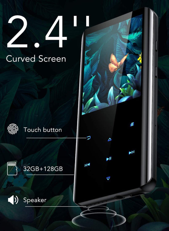 32GB MP3 Player with Bluetooth 5.0, AGPTEK 2.4" Curved Screen Music Player with Speaker Hifi Lossless Sound with FM Radio, Voice Recorder, Supports up to 128GB TF Card- Headphones Included,Black - The Gadget Collective