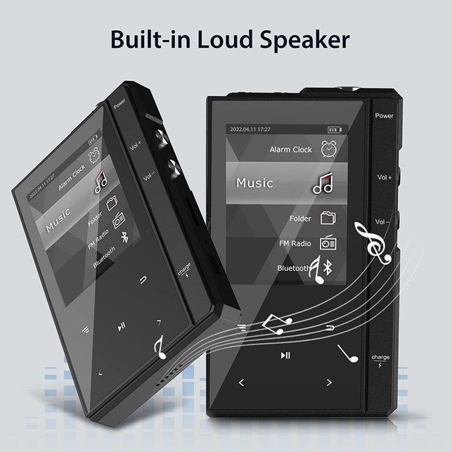 96GB MP3 Player with Bluetooth 5.0, Phinistec Z6 Music Audio Player with Speaker, Metal Body & Glass Back, FM Radio, Voice Recorder, E-Book, Support Micro SD Card up to 256GB - The Gadget Collective