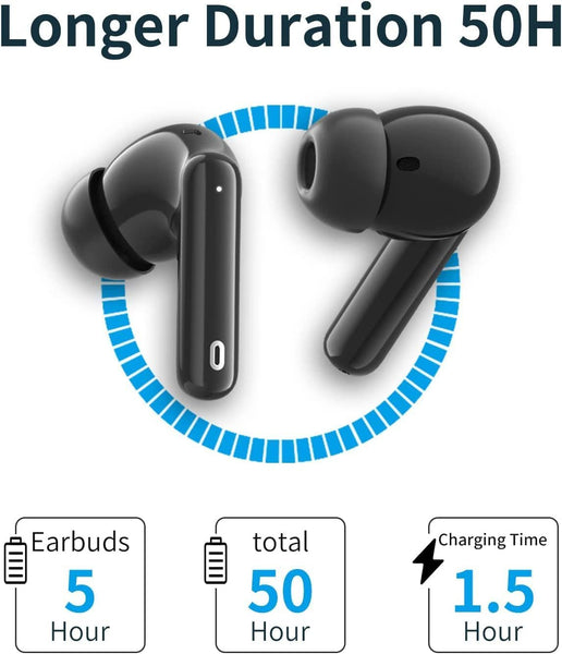 A40 Pro Wireless Earbuds, 50Hrs Playtime Bluetooth Earbuds Built in Noise  Cancellation Mic with Charging Case, Bluetooth Headphones with Stereo  Sound,