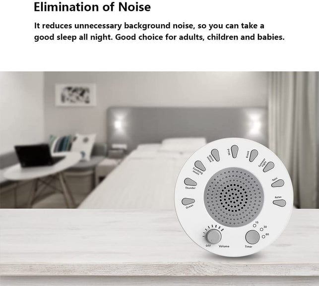 Sleep White Noise Machine, 9 Soothing Natural Sounds Therapy for Insomnia, Sleeping Trouble, Seniors, Office Break Etc.Rest Easily with Timer Options, USB or Battery Powered-White