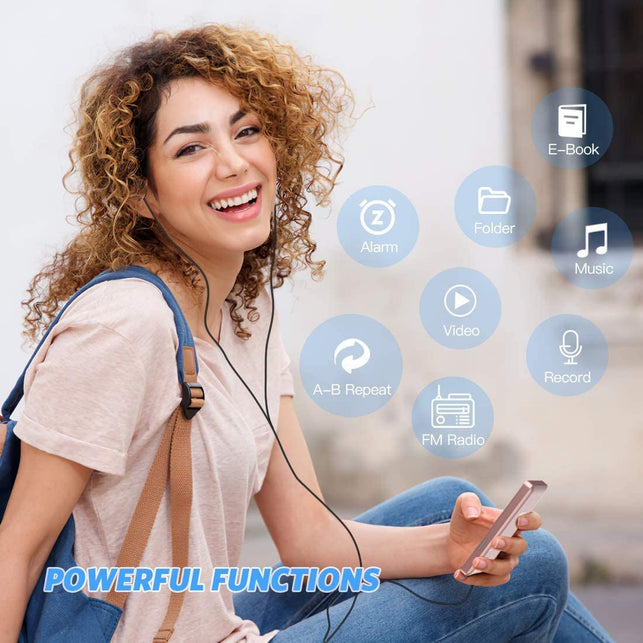 AGPTEK 8GB MP3 Player, A02 70 Hours Playback Lossless Sound Music Player (Supports up to 128GB), Rose Gold - The Gadget Collective