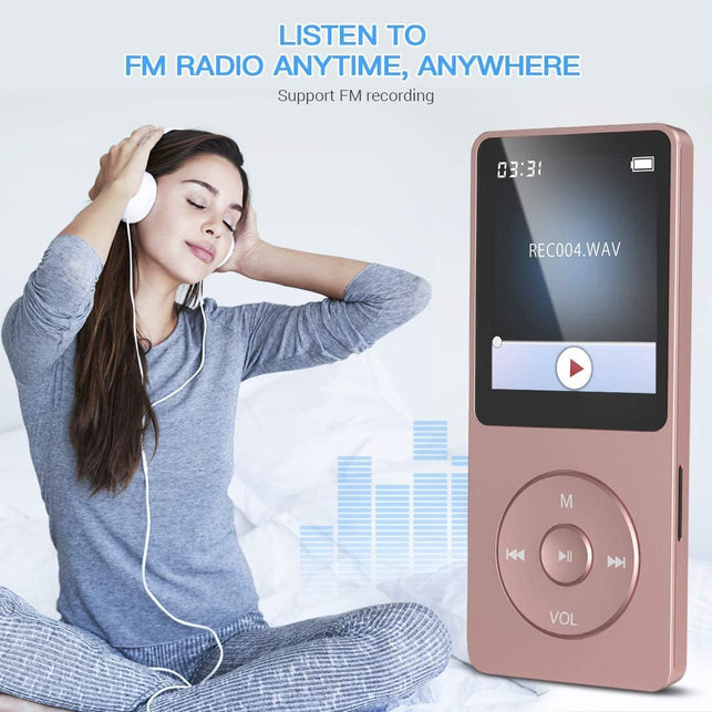 AGPTEK 8GB MP3 Player, A02 70 Hours Playback Lossless Sound Music Player (Supports up to 128GB), Rose Gold - The Gadget Collective