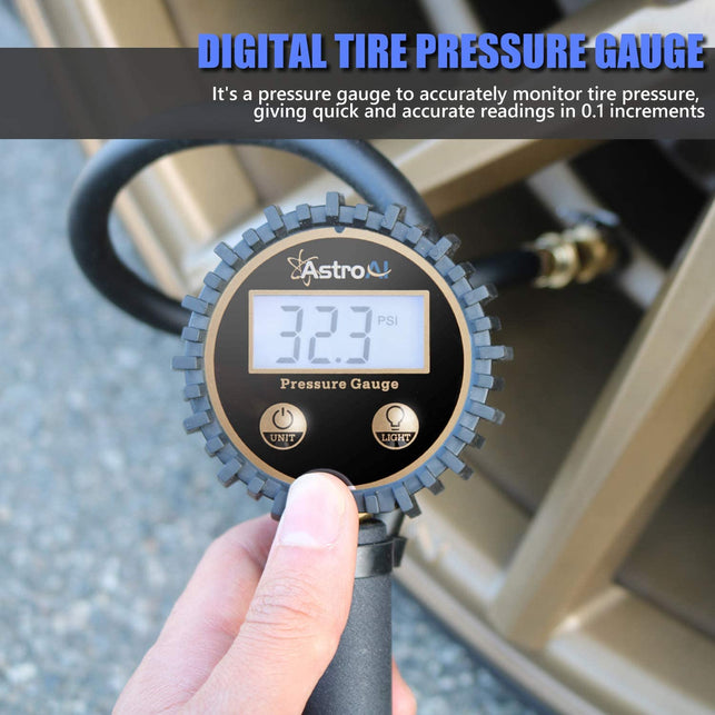 AstroAI ATG250 Digital Tire Inflator with Pressure Gauge, 250PSI Air Chuck and Compressor Accessories Heavy Duty with Rubber Hose and Quick Connect Co - The Gadget Collective