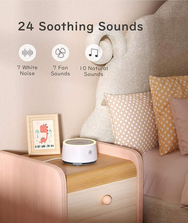 Dreamegg White Noise Machine - D1 Sound Machine for Sleeping & Relaxing, 24 Soothing Sounds, 3 Auto-Off Timer, Soothing Night Light, Noise Machine for Baby/Kid/Adults/Office, USB or DC Powered, White