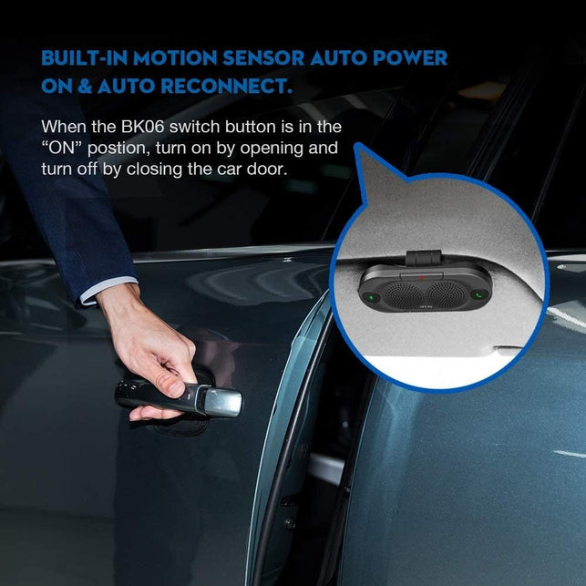 Besign BK06 Bluetooth 5.0 in Car Speakerphone with Visor Clip, Wireless Car Kit for Handsfree Talking, Motion Auto On, Siri Google Assistant Support, - The Gadget Collective