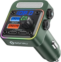 Bluetooth 5.3 FM Transmitter Car Adapter - SONRU Car Charger 54W [PD 36W & QC3.0 18W], Wireless FM Radio Transmitter [Hifi Treble & Bass Player], 5 Colors LED Backlit, Hands-Free Calling, U-Disk