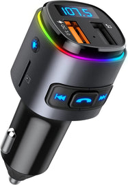 Criacr Bluetooth FM Transmitter for Car, QC3.0 Charging, 7 RGB Color LED Backlit Car Adapter,Dual USB Ports, Support Siri Google Assitant, U Disk, SD Card, Hands-Free Car Kit Cold Grey - The Gadget Collective