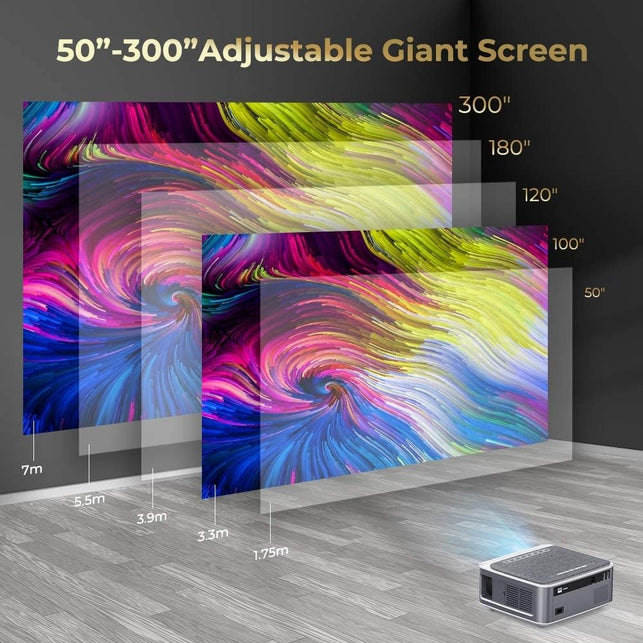 DBPOWER Native 1080P WiFi Projector, Upgrade 9500L Full HD Outdoor Movie Projector, Support 4D Keystone Correction, Zoom, PPT, 300" Portable Mini Vide - The Gadget Collective