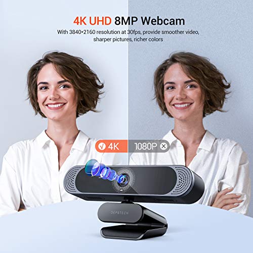 DEPSTECH DW49, 4K Webcam, HD 8MP Sony Sensor Autofocus Webcam with Microphone, Privacy Cover and Tripod, Plug and Play USB Computer Web Camera for Pro Streaming/Online Teaching/Video Calling/Zoom/Skype - The Gadget Collective