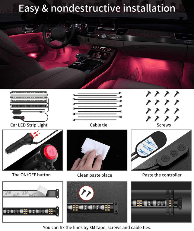 Govee Interior Car Lights, Car LED Strip Light Upgrade Two-Line Design Waterproof 4pcs 48 LED APP Controller Lighting Kits, Multi DIY Color Music Unde - The Gadget Collective
