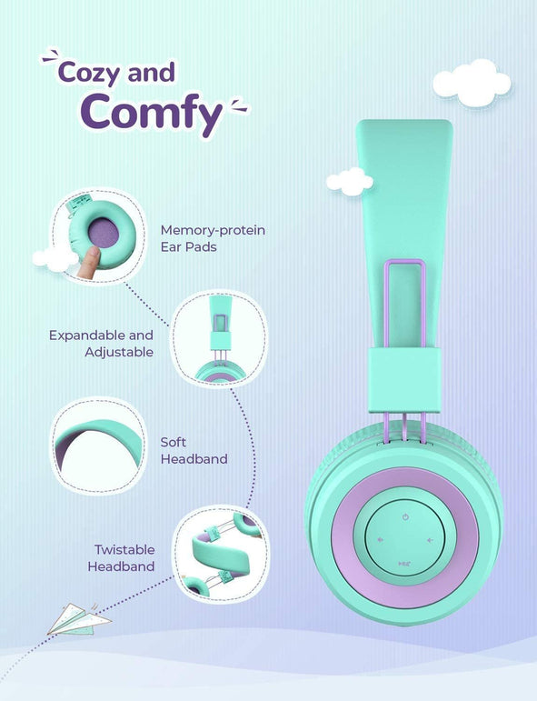 Iclever BTH02 Kids Headphones, Kids Wireless Headphones with MIC, 22H Playtime, Bluetooth 5.0 & Stereo Sound, Foldable, Adjustable Headband, Childrens Headphones for Ipad Tablet Home School, Green - The Gadget Collective