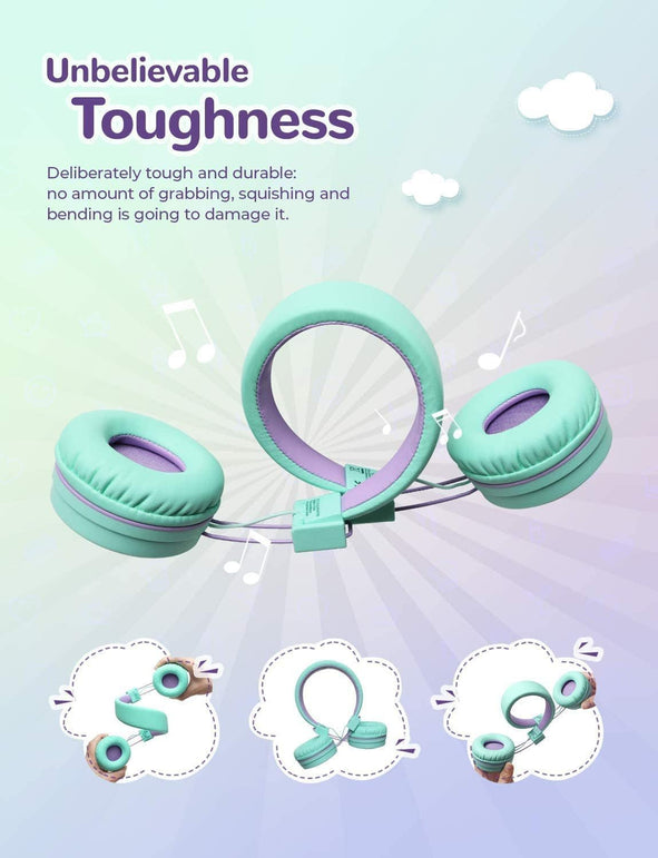 Iclever BTH02 Kids Headphones, Kids Wireless Headphones with MIC, 22H Playtime, Bluetooth 5.0 & Stereo Sound, Foldable, Adjustable Headband, Childrens Headphones for Ipad Tablet Home School, Green - The Gadget Collective