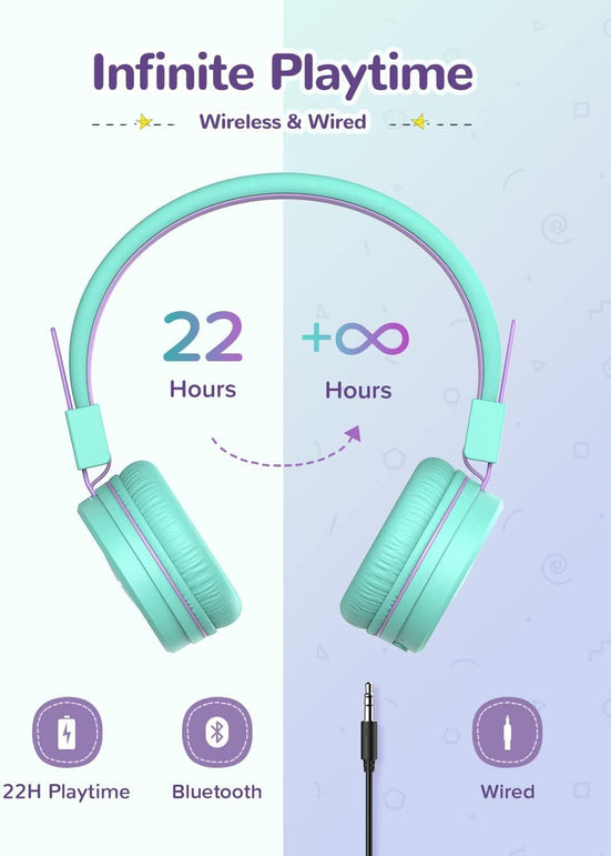 Iclever BTH02 Kids Headphones, Kids Wireless Headphones with MIC, 22H Playtime, Bluetooth 5.0 & Stereo Sound, Foldable, Adjustable Headband, Childrens Headphones for Ipad Tablet Home School, Green - The Gadget Collective