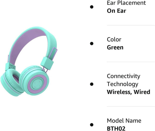 Iclever BTH02 Kids Headphones, Kids Wireless Headphones with MIC, 22H Playtime, Bluetooth 5.0 & Stereo Sound, Foldable, Adjustable Headband, Childrens Headphones for Ipad Tablet Home School, Green - The Gadget Collective