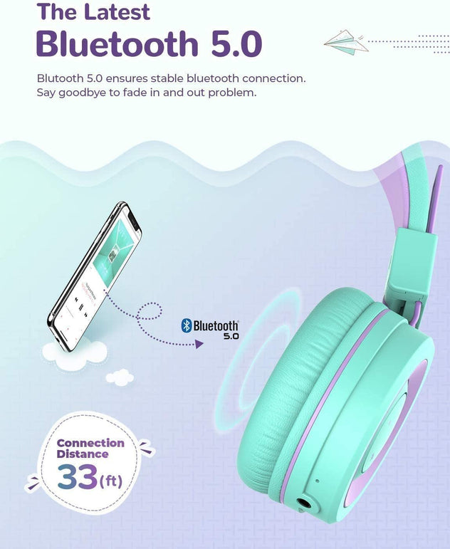 Iclever BTH02 Kids Headphones, Kids Wireless Headphones with MIC, 22H Playtime, Bluetooth 5.0 & Stereo Sound, Foldable, Adjustable Headband, Childrens Headphones for Ipad Tablet Home School, Green - The Gadget Collective